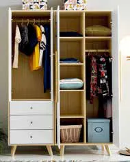 White Solid Wood Swing Door Wardrobe