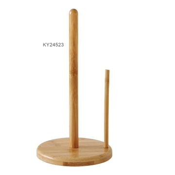 Bamboo Wood Paper Towel Holder - Countertop Vertical Tissue Rack for Kitchen and Bedroom