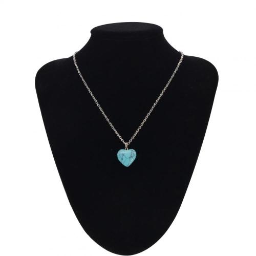 Natural Turquoise Heart Pendant Necklace 45cm Chain