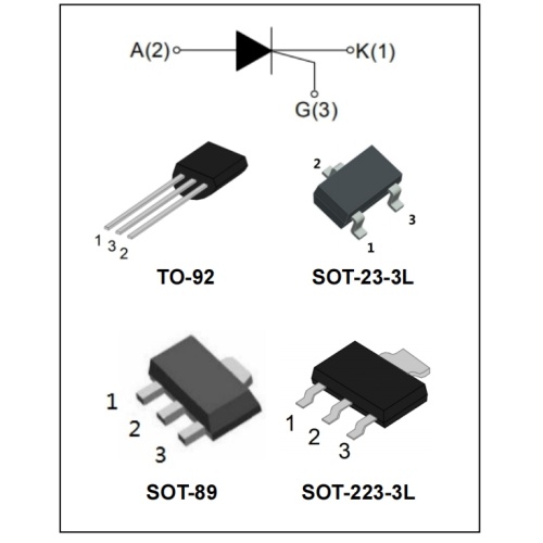 High dv/dt rate TO-92 MCR100-6 Series 0.8A Sensitive SCRs