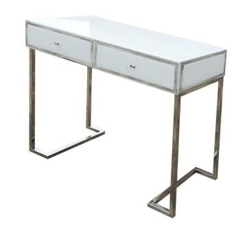 Dressing Table White Glass Metal Frame