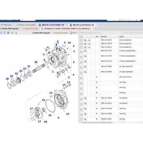 Komatsu WA480-6 WA470-6 Hydraulic Pump 708-1W-00771