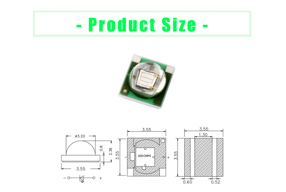 3535 SMT SMD LED High power Green LED SMT 3535 SMD LED 3535LGC52D140L38 Size