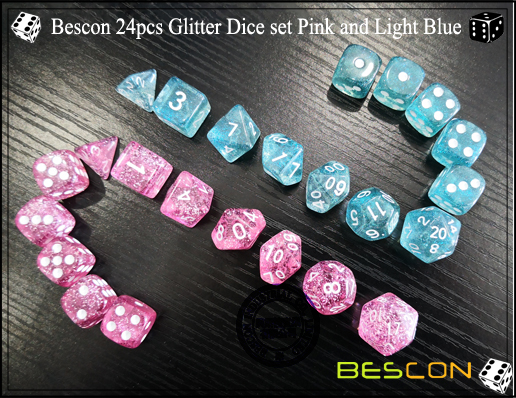 Bescon 24pcs Glitter Dice set Pink and Light Blue-1