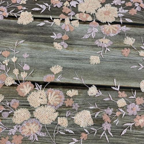 Pop Dull Sequin Flower Pattern Embroidery Fabric