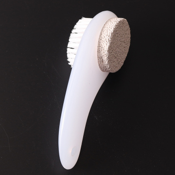 Professional Double-Sided Nail Brush with Pumice Stone Foot File - Clear Plastic Handle