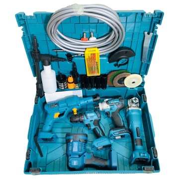 Professional 5-Piece Power Tool Kit: Lithium-Ion Electric Drill, Angle Grinder, Cordless Wrench, Car Washer, and Emergency Light Set