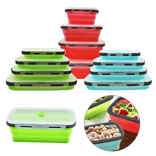 Factory New 4-Piece Collapsible School Silicone Bento Lunch Box Set: Perfect Containers for Heating and Storing Food