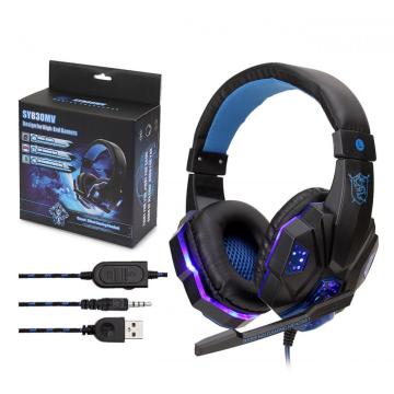 Casque de jeu filaire d&#39;ordinateur stéréo brillant avec microphone micro LED pour PC