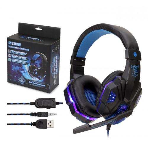 Glödande stereodator trådansluten Gaming Headset Hörlurar Med Mikrofon Mic LED-lampa för PC