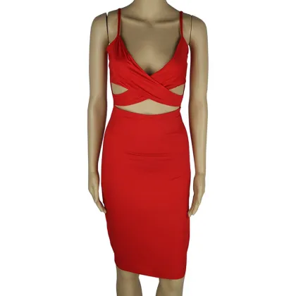 OEM Korean Dresses New Fashion Neck Sling Sling Red Sexy Party Club Cocktail Dress for Girls