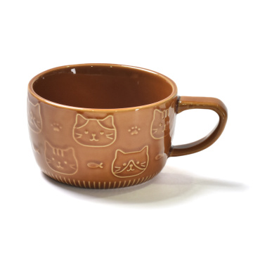 Taza de cerámica de animales de gato de estilo japonés con tapa