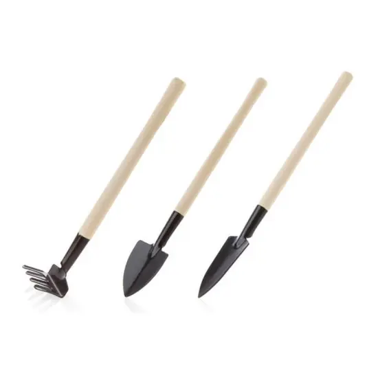 3 pcs Mini Garden Tool Set Bonsai Tools Set Garden Shovel Rake Wooden Handle Planting Tool Metal Head Gardener
