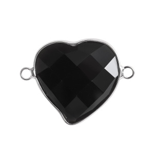 Black Obsidian 25mm Faceted Heart Connector for Jewelry Making Stone Links with Double Loops