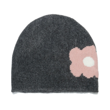 Frauen Herbst &amp; Winter Blumenstickte Woll Mütze - Manschettenloses Design