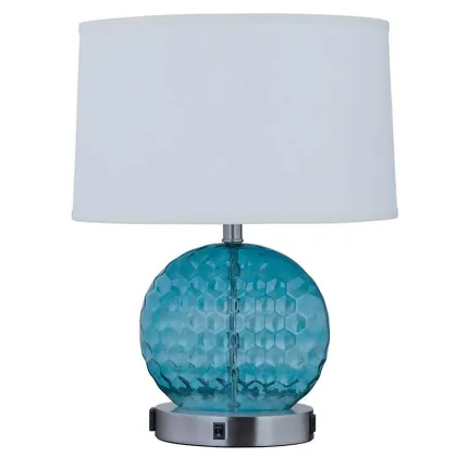 Chelsea Hotel Suite Lamp: Blue Glass Desk Lamp with Rocker Switch