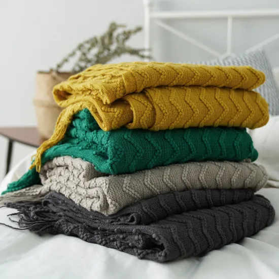 100% Polyester Chenille Imitate Acrylic Crochet Blankets Mixed Warp Knitted Throw Blanket