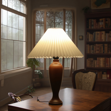Vintage Solid Wood Table Lamp with Pleated Cloth Shade for Home and Hotel Decor