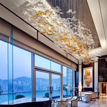 Customized Luxury Curved Glass Chandelier with LED Clear Amber Shade and Crystal Glass for Dining Room