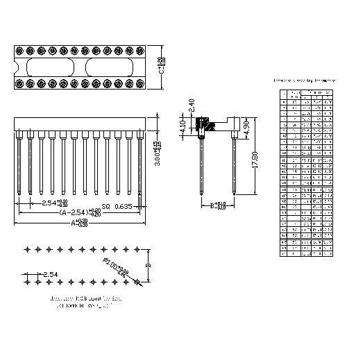 MIFES06-XXXX 2.54mm Dual-in-line Socket Straight DIP(H=3 L=17.8)Square Pin