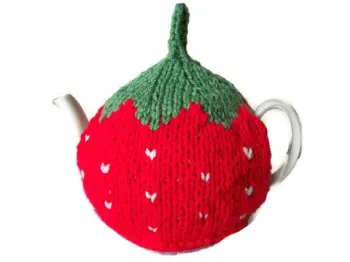 Hand Knit Tea Cozy Cosy with Crocheted Flowers
