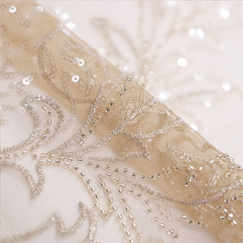 Apricot Sequin Mesh Lace for Bridal