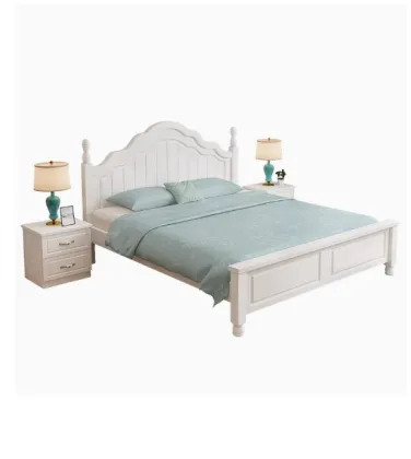 Modern Simple Solid Wood White Double Bed for Home and Hotel