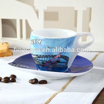 Napoli Gift Collection 230CC Hyper White Porcelain Blue Coffee Cup and Saucer of Sydney