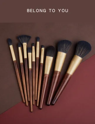 10 Piece Wood Goat Hair Makeup Brushes Suit
