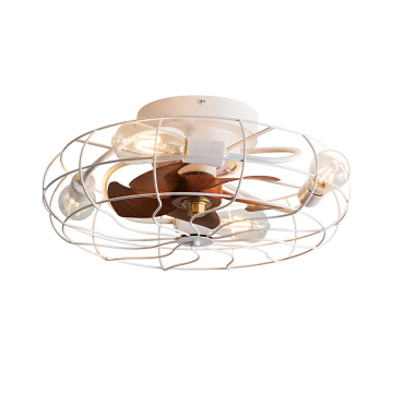 20 Inch Bedroom Ceiling Fan with Light: E27 Retro American Style, Remote Control, 6-Speed