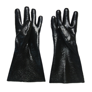 Black pvc dipped gloves rough finish interlock lined