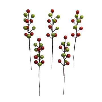 Handmade Red and Green Berry Branch Decor for Christmas Home