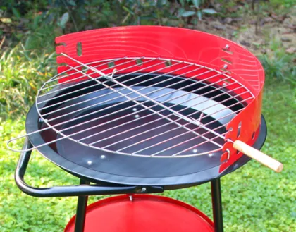 14Inch Outdoor Camp Fold Barbecue Griller Red Portable Carbon BBQ Charcoal Barbeque Round Grill with Adjustable Cooking Height
