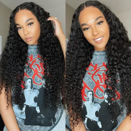 Top Quality 4x4 Lace Closure Wigs Full Virgin Cambodian Curly Remy Human Hair Extensions Deep Wave Transparent Lace Front Wig