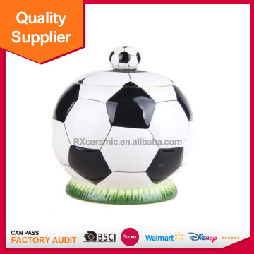Sports soccer ceramic cookie candy nuts jar