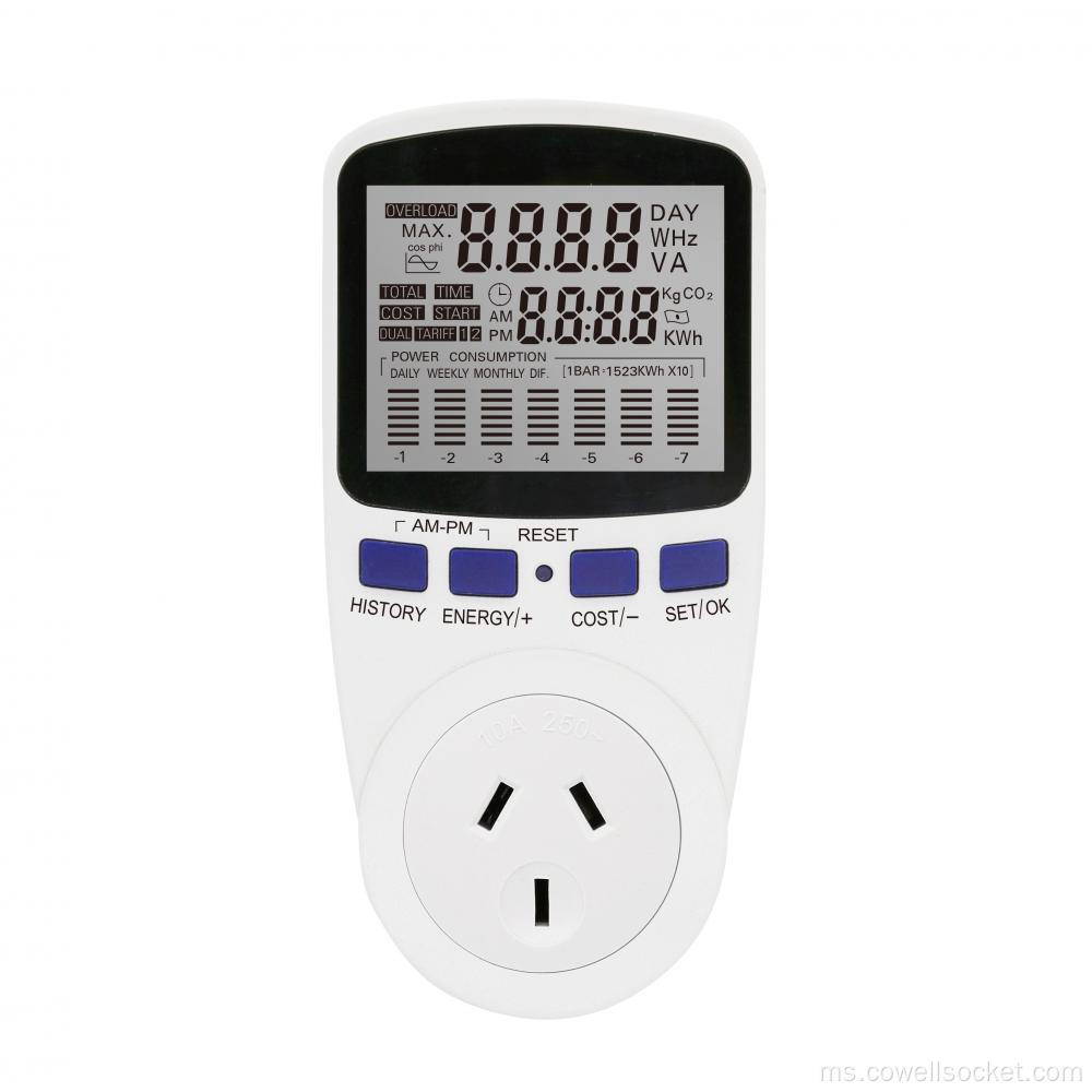 Watt Energy Meter Analyzer kuasa dengan soket carta