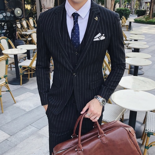 Elegant Men's Striped TR Fabric Three Piece Set