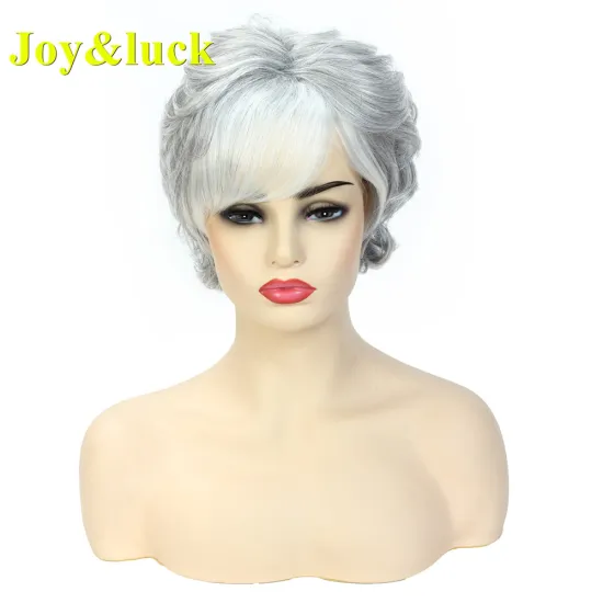 Women's Wholesale Wigs African Ladies Hair Wigs for Black Women Party Ombre Silver Grey Natural Curly Short Synthetic Hair Wigs