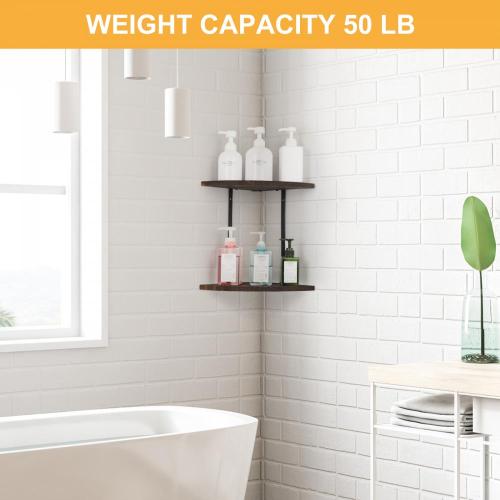 2-Tier Floating Corner Wood Rack for Wall