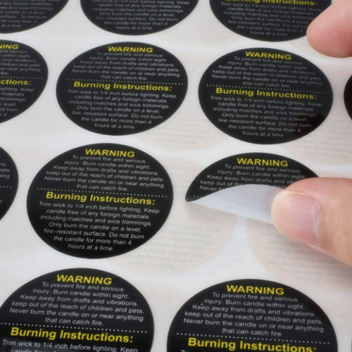 Self Adhesive Roll round candle burning Warning Label