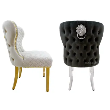 Modern Luxury Velvet Lion Knocker Dining Chairs with Stainless Steel Legs