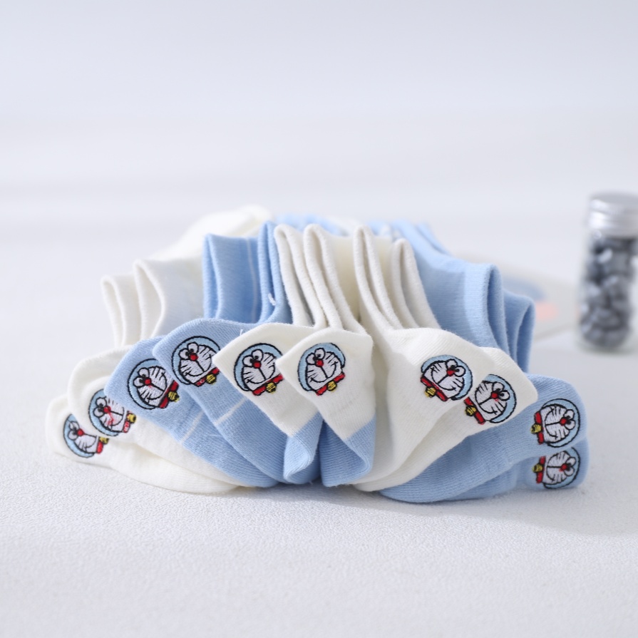 Robot Cat Embroidered Boat Socks