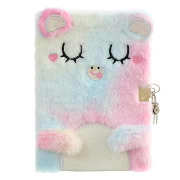 Lockable Cartoon Cat Plush Diary Notebook for Girls - Perfect Kids Student Gift in Pink