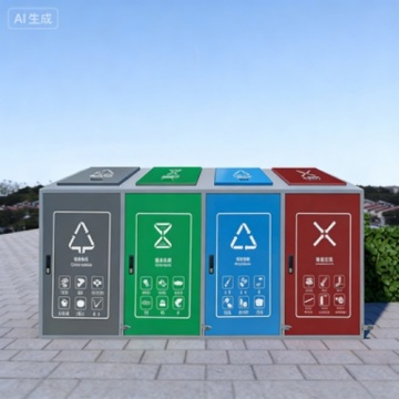 Stainless Steel 4-Compartment Waste Sorting Bin, Outdoor Public Intelligent Recycling Station
