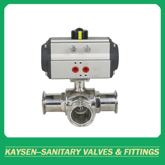 Sanitary 3-way hygienic ball valves clamped pneumatic