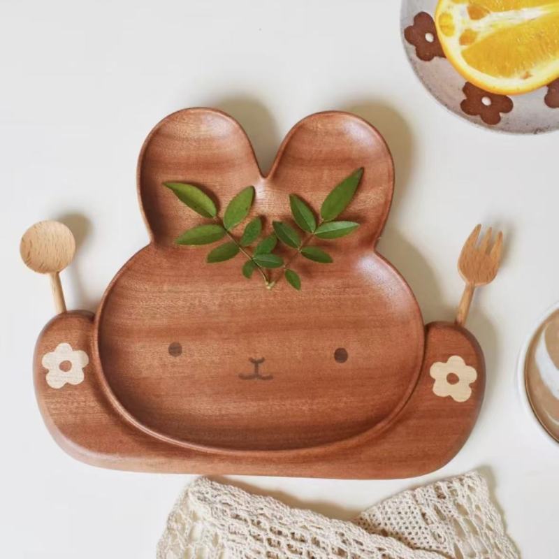 Adorable Wooden Tableware with Rabbit-Shaped Design