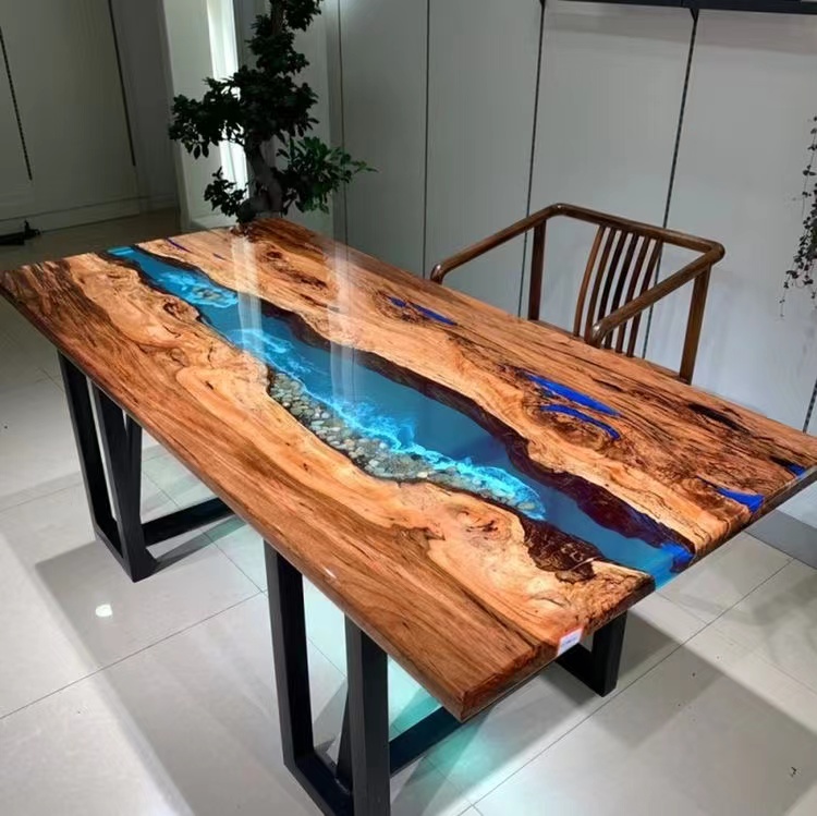 Home Furniture Direct Solid Walnut Wood Restaurant Kitchen River Dining Table Epoxy Resin Slab