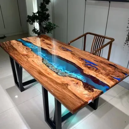 Home Furniture Direct Solid Walnut Wood Restaurant Kitchen River Dining Table Epoxy Resin Slab
