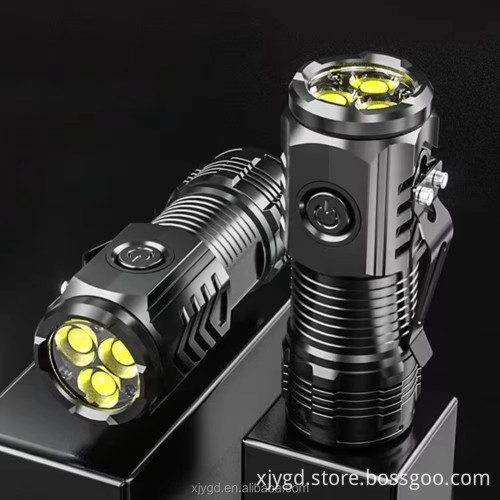 3LED Mini Rechargeable Flashlight - Waterproof EDC Torch with Pen Clip and Tail Magnet