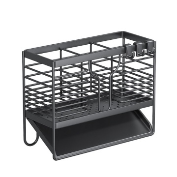 Rustproof Kitchen Sink Sponge Holder with Spoon Storage, Removable Brush Holder and Auto Drain Tray - Carbon Steel Construction